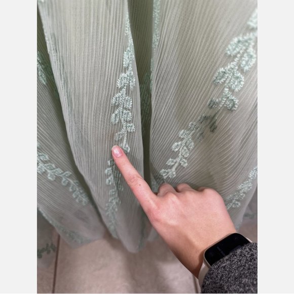 NWT $600 Mac Duggal Embellished Soft Tie Sleeveless V Neck Gown Sage Green SZ 12 - Picture 16 of 16